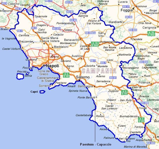 Where is Paestum. Map with the major distances by car.