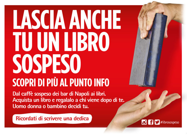 Napoli, logo dell'iniziativa del libro sospeso della libreria Feltrinelli